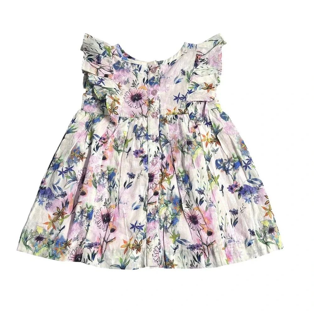 Tutu Du Monde Eden Dress Girls 3-6 Months Watercolor Summer Floral Lined Ruffled